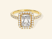 Radiant Halo Engagement Ring with Pave Set Side Stones