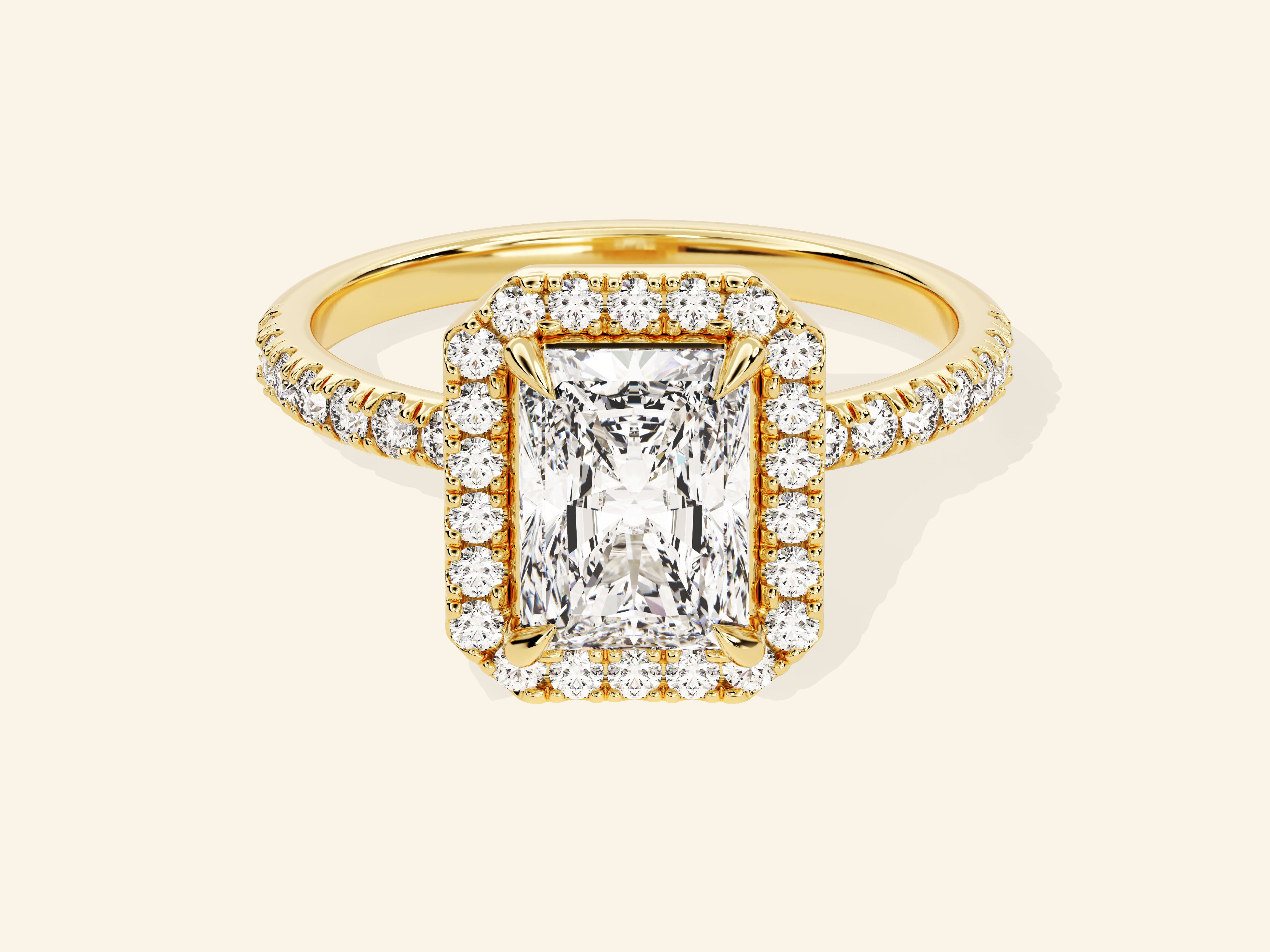 Radiant Halo Engagement Ring with Pave Set Side Stones