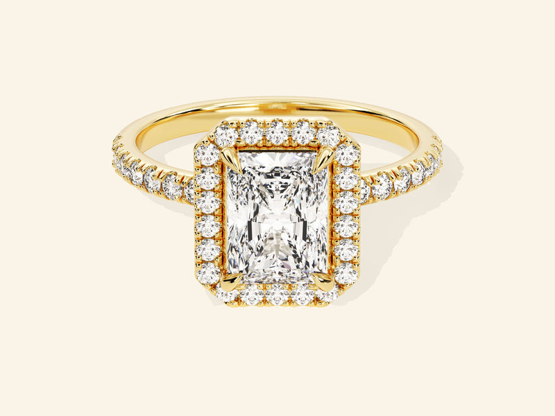 Radiant Halo Engagement Ring with Pave Set Side Stones