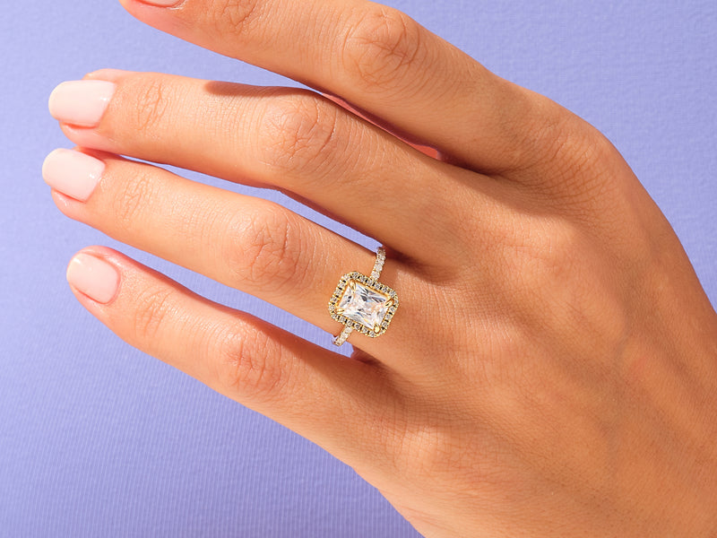 Radiant Halo Engagement Ring with Pave Set Side Stones