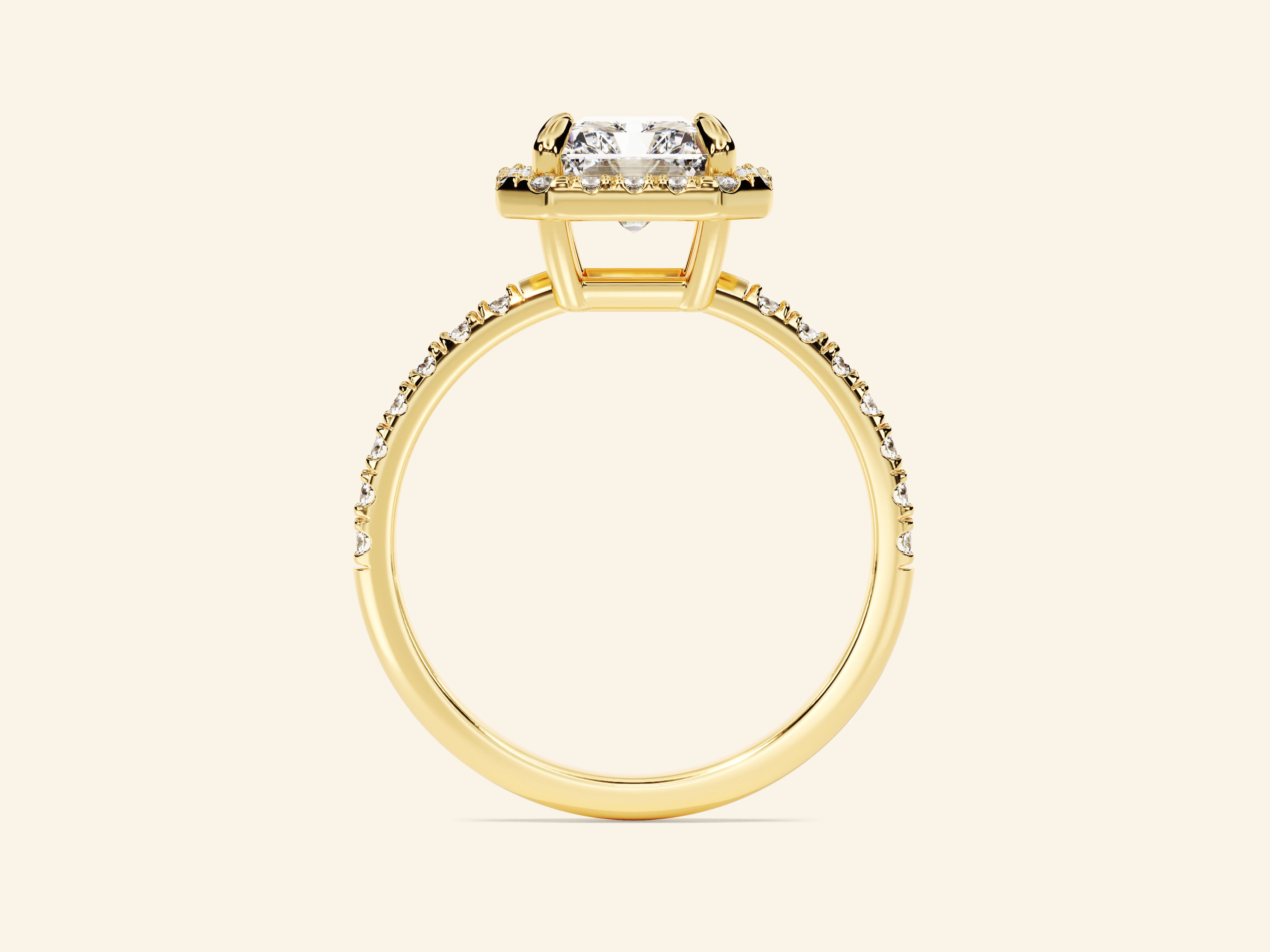 Radiant Halo Engagement Ring with Pave Set Side Stones