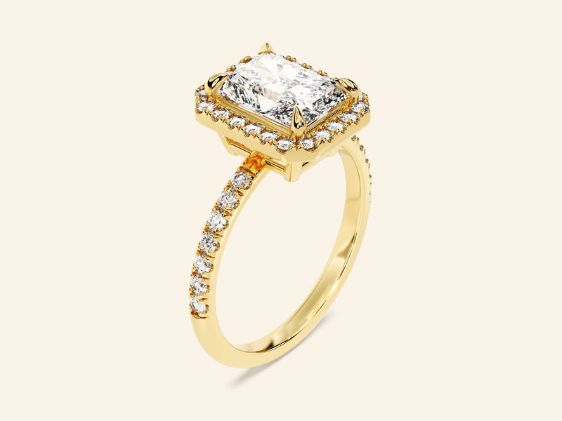 Radiant Halo Engagement Ring with Pave Set Side Stones