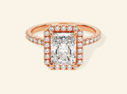 Radiant Halo Engagement Ring with Pave Set Side Stones