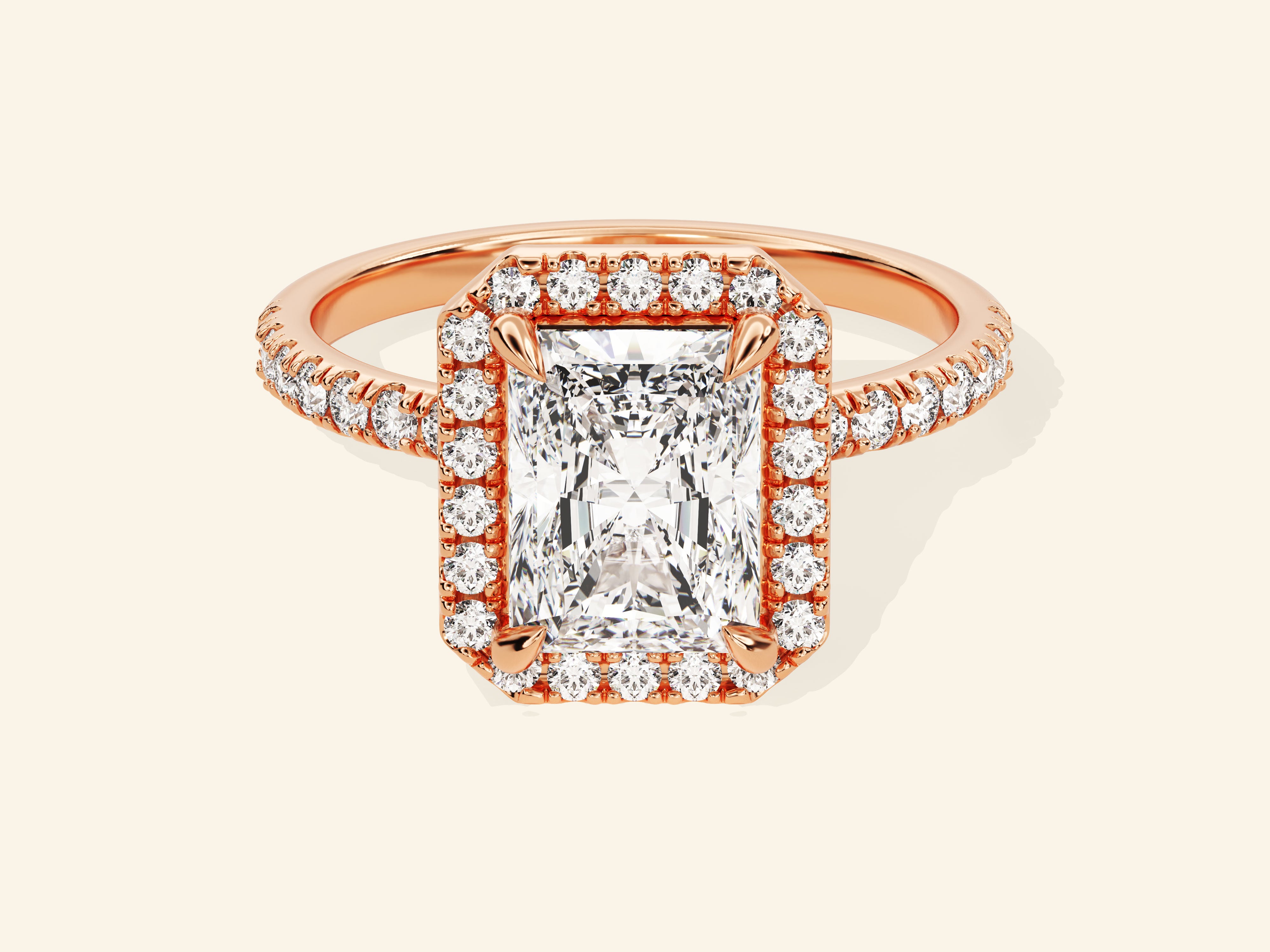 Radiant Halo Engagement Ring with Pave Set Side Stones