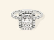 Radiant Halo Engagement Ring with Pave Set Side Stones