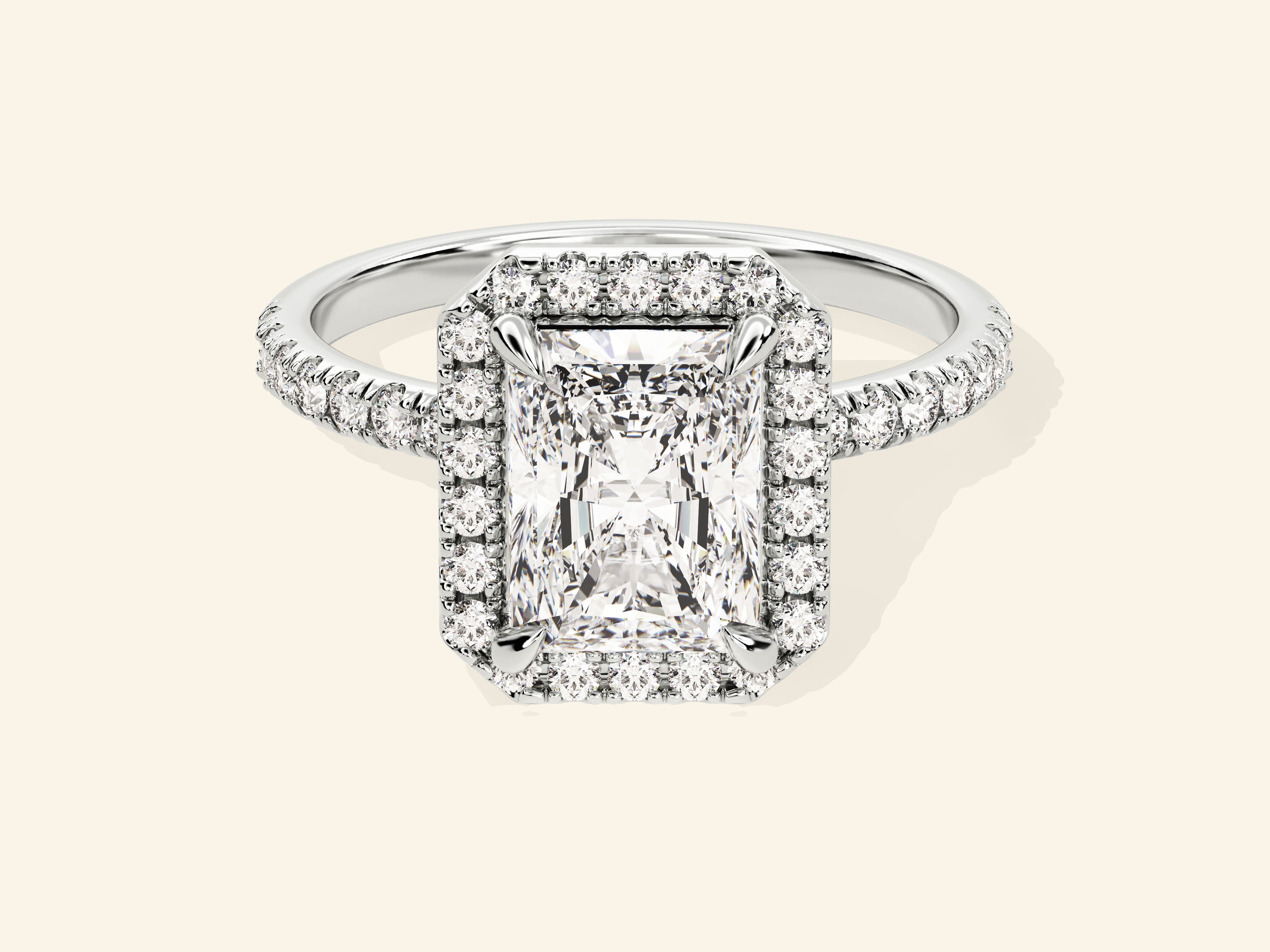 Radiant Halo Engagement Ring with Pave Set Side Stones