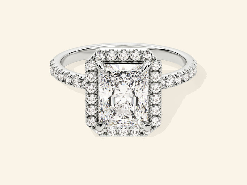 Radiant Halo Engagement Ring with Pave Set Side Stones