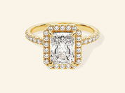 Radiant Halo Engagement Ring with Pave Set Side Stones