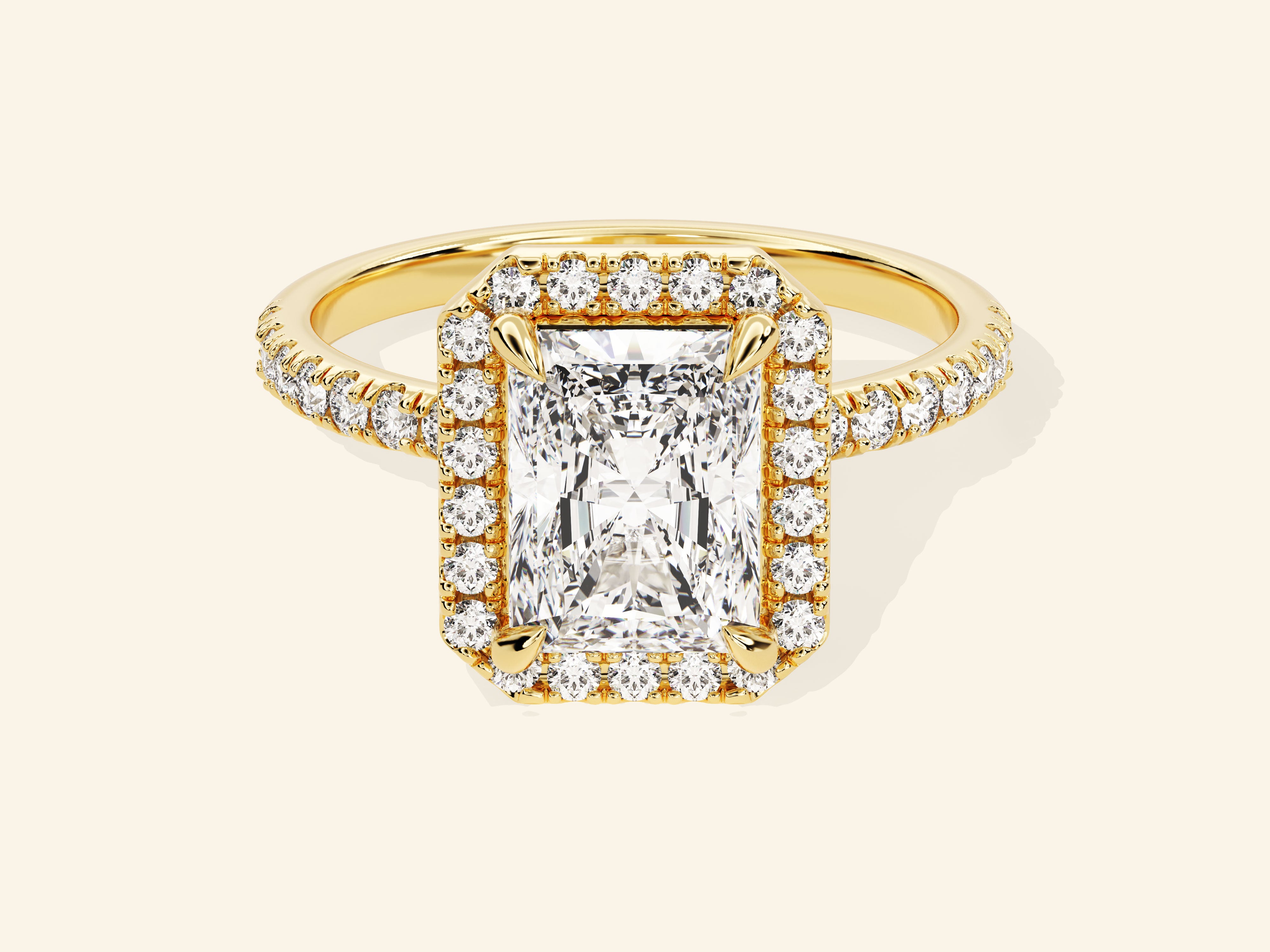 Radiant Halo Engagement Ring with Pave Set Side Stones