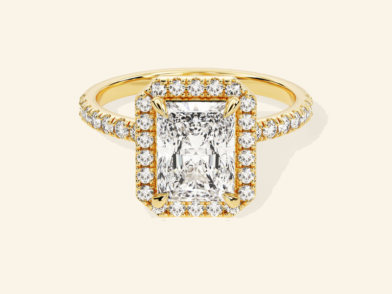 Radiant Halo Engagement Ring with Pave Set Side Stones