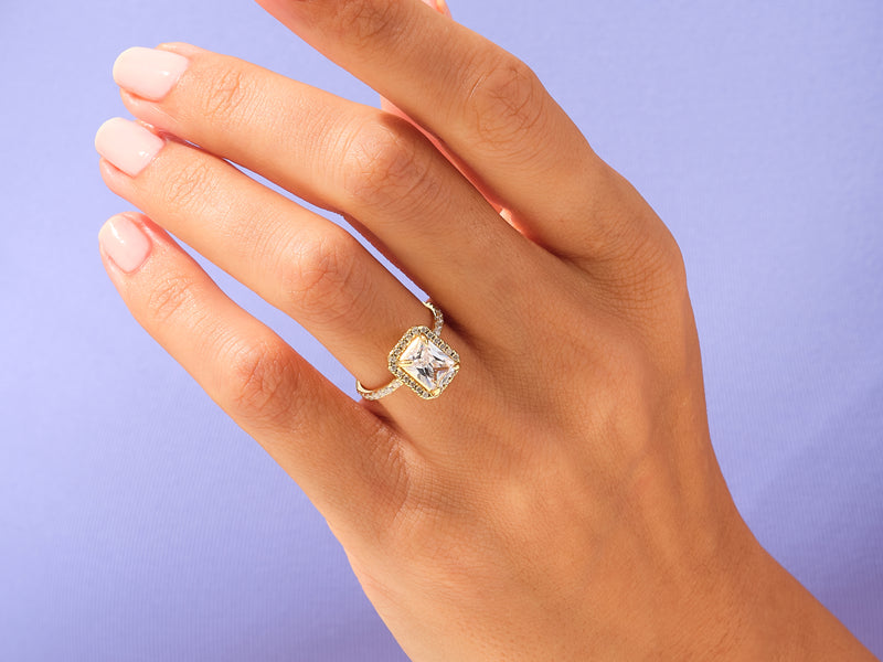 Radiant Halo Engagement Ring with Pave Set Side Stones