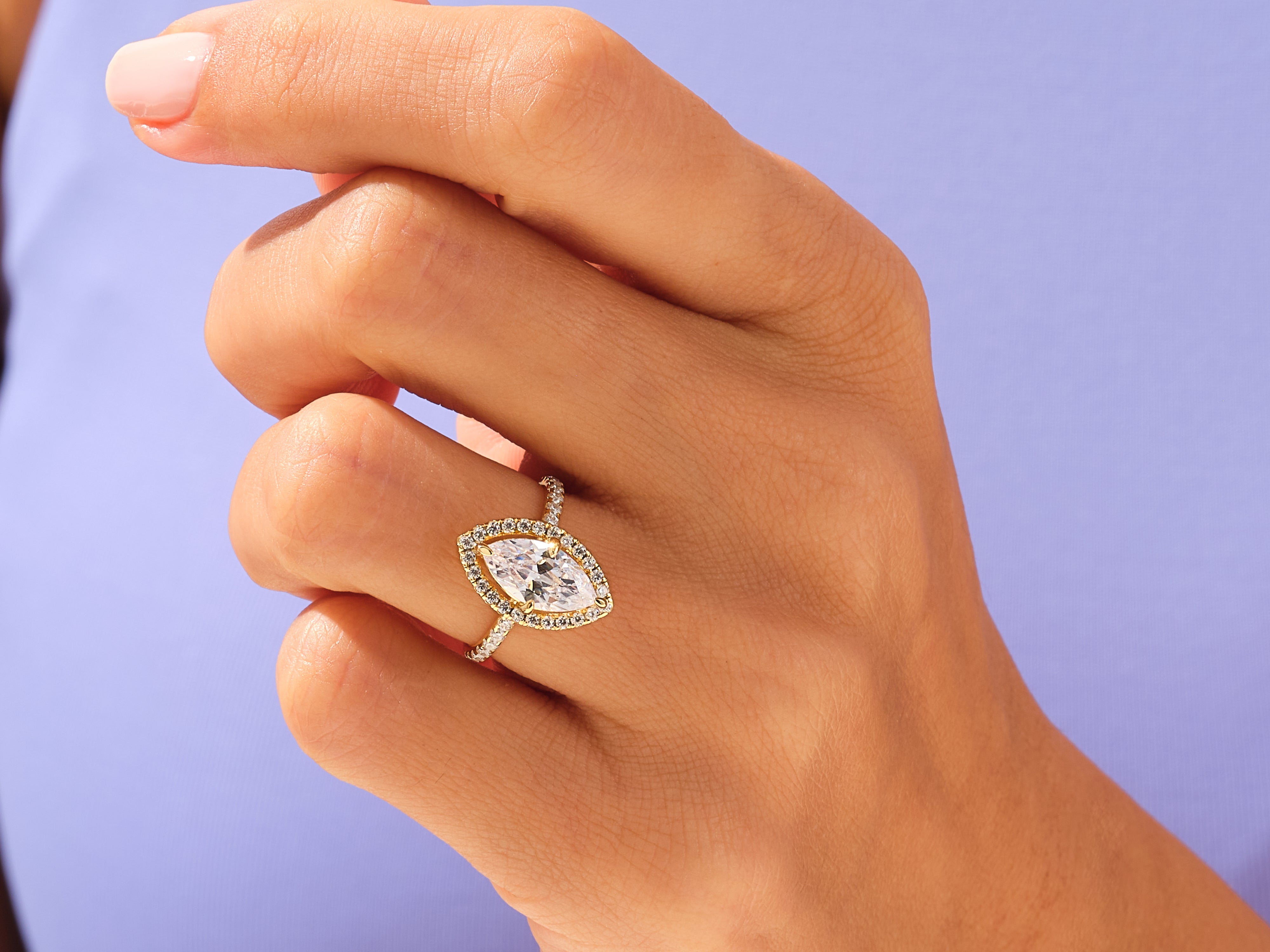 Marquise Halo Engagement Ring with Pave Set Side Stones
