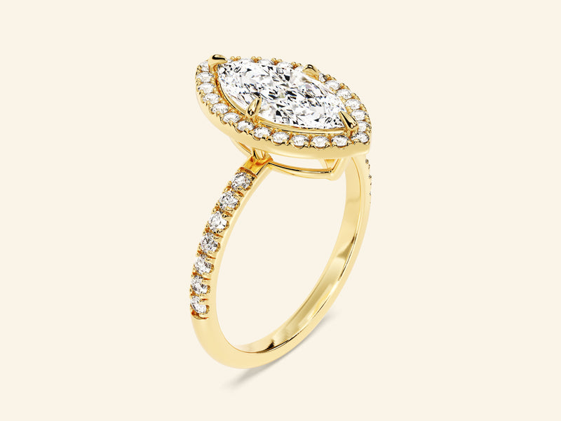 Marquise Halo Engagement Ring with Pave Set Side Stones