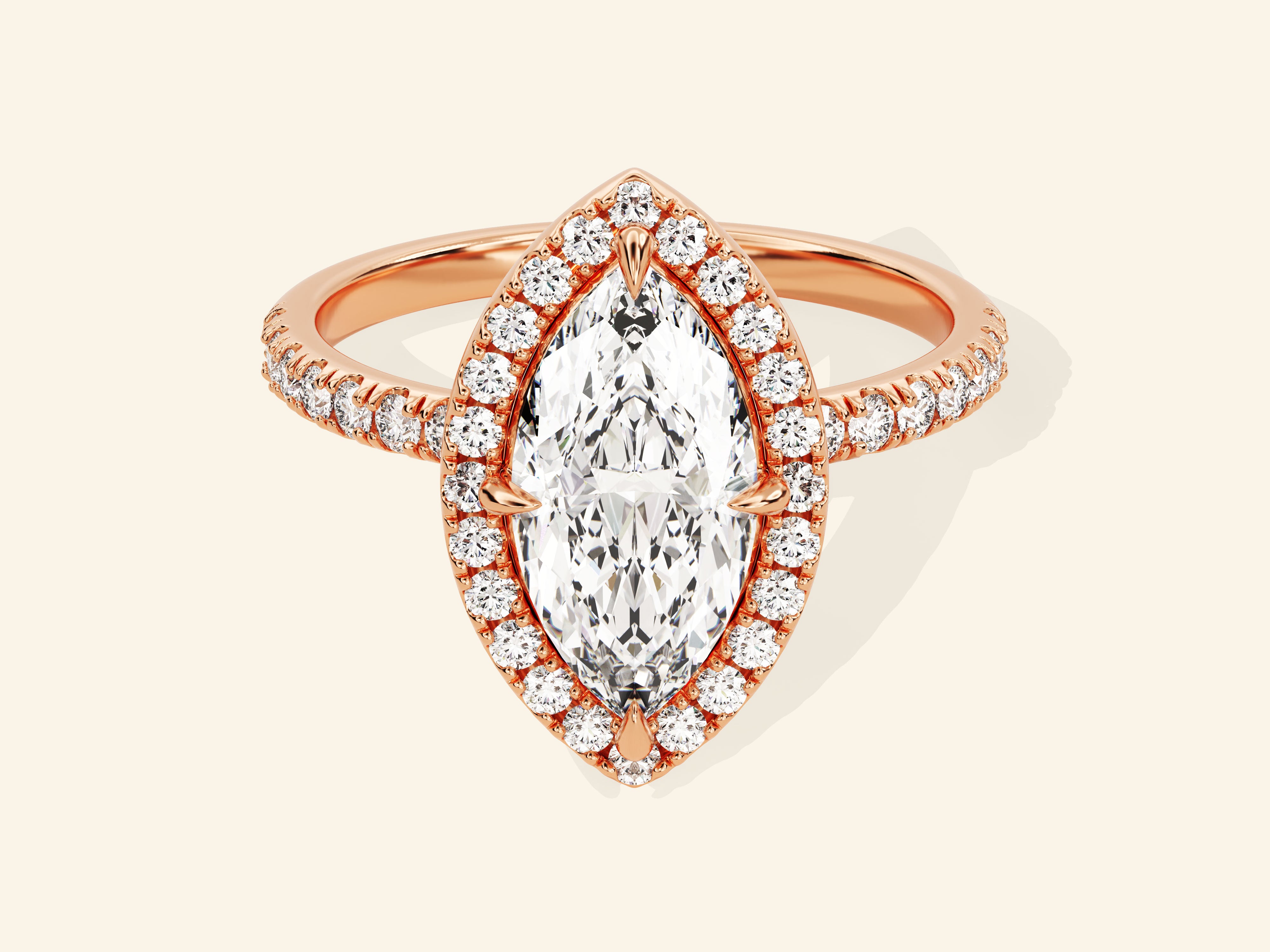 Marquise Halo Engagement Ring with Pave Set Side Stones