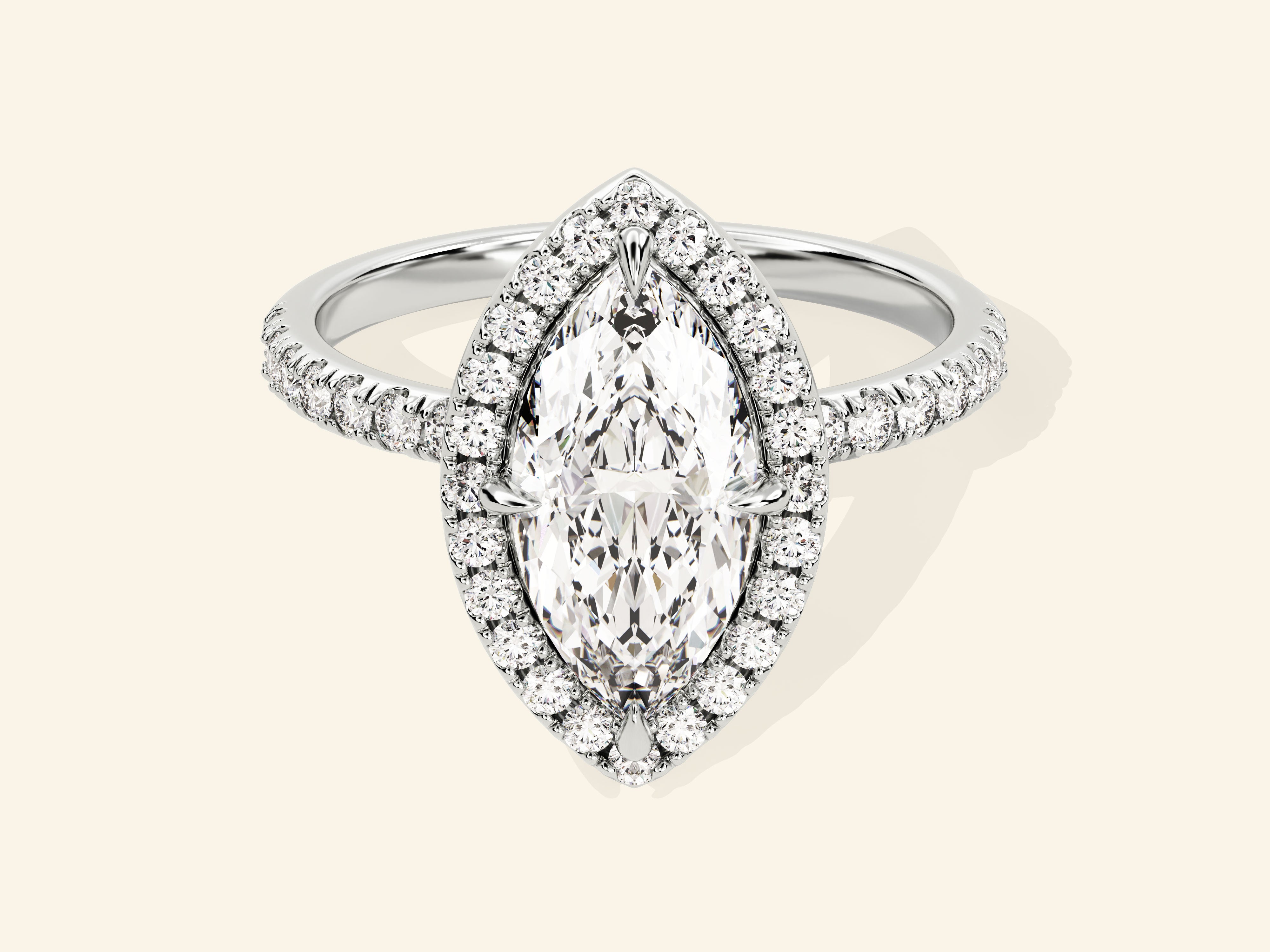 Marquise Halo Engagement Ring with Pave Set Side Stones