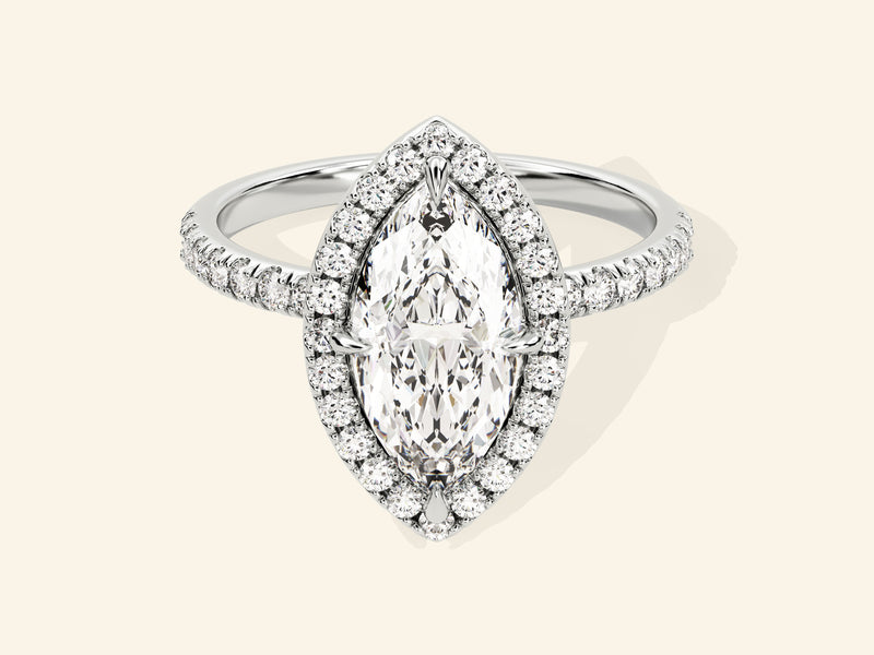 Marquise Halo Engagement Ring with Pave Set Side Stones