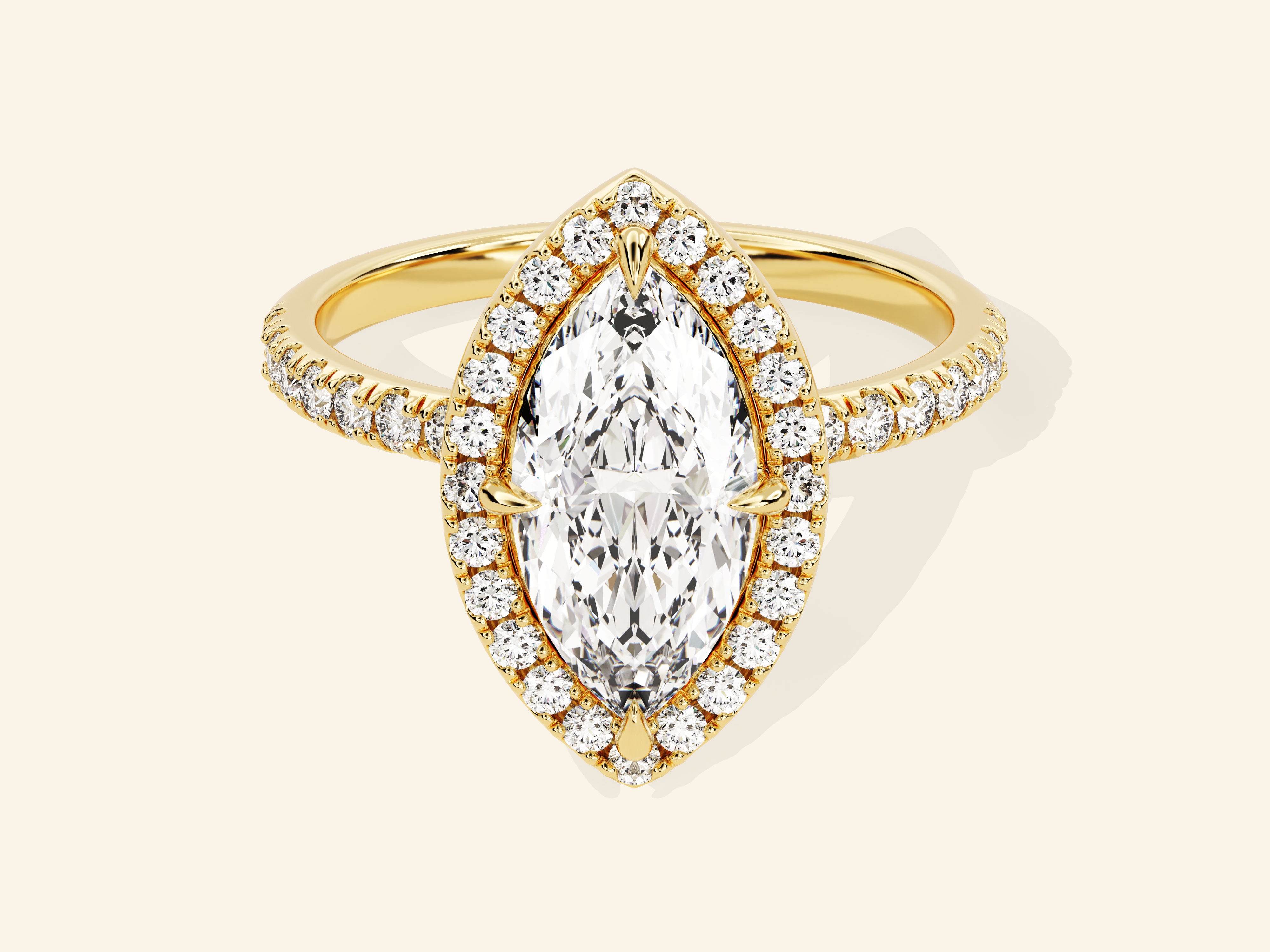 Marquise Halo Engagement Ring with Pave Set Side Stones