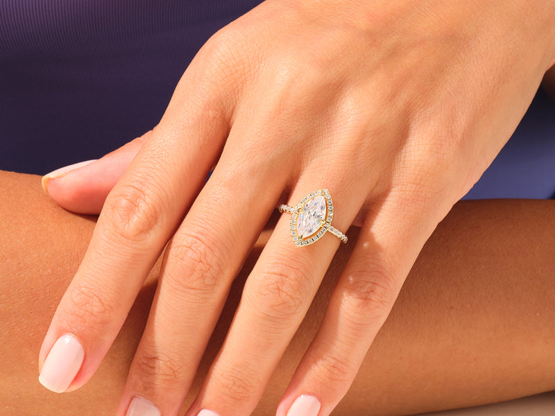 Marquise Halo Engagement Ring with Pave Set Side Stones