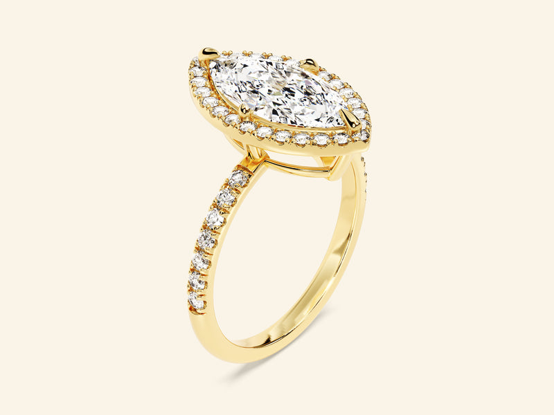 Marquise Halo Engagement Ring with Pave Set Side Stones