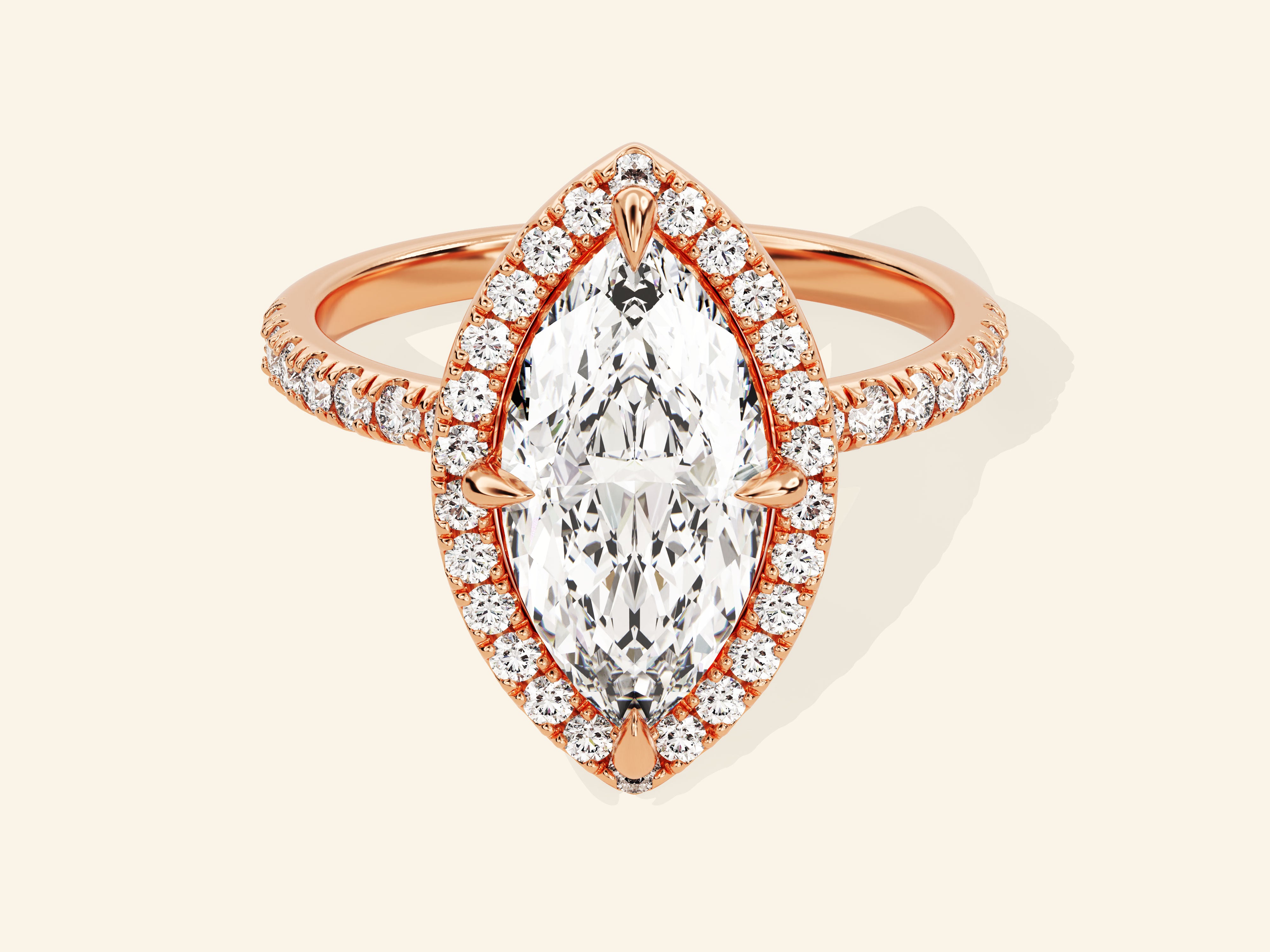 Marquise Halo Engagement Ring with Pave Set Side Stones