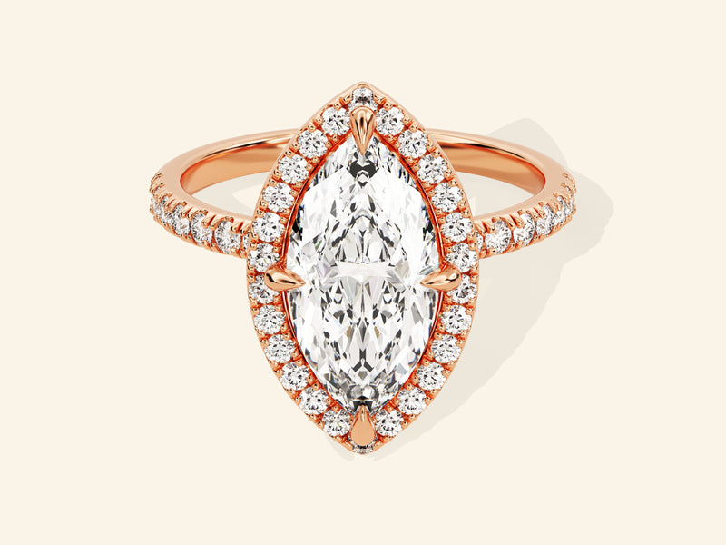 Marquise Halo Engagement Ring with Pave Set Side Stones