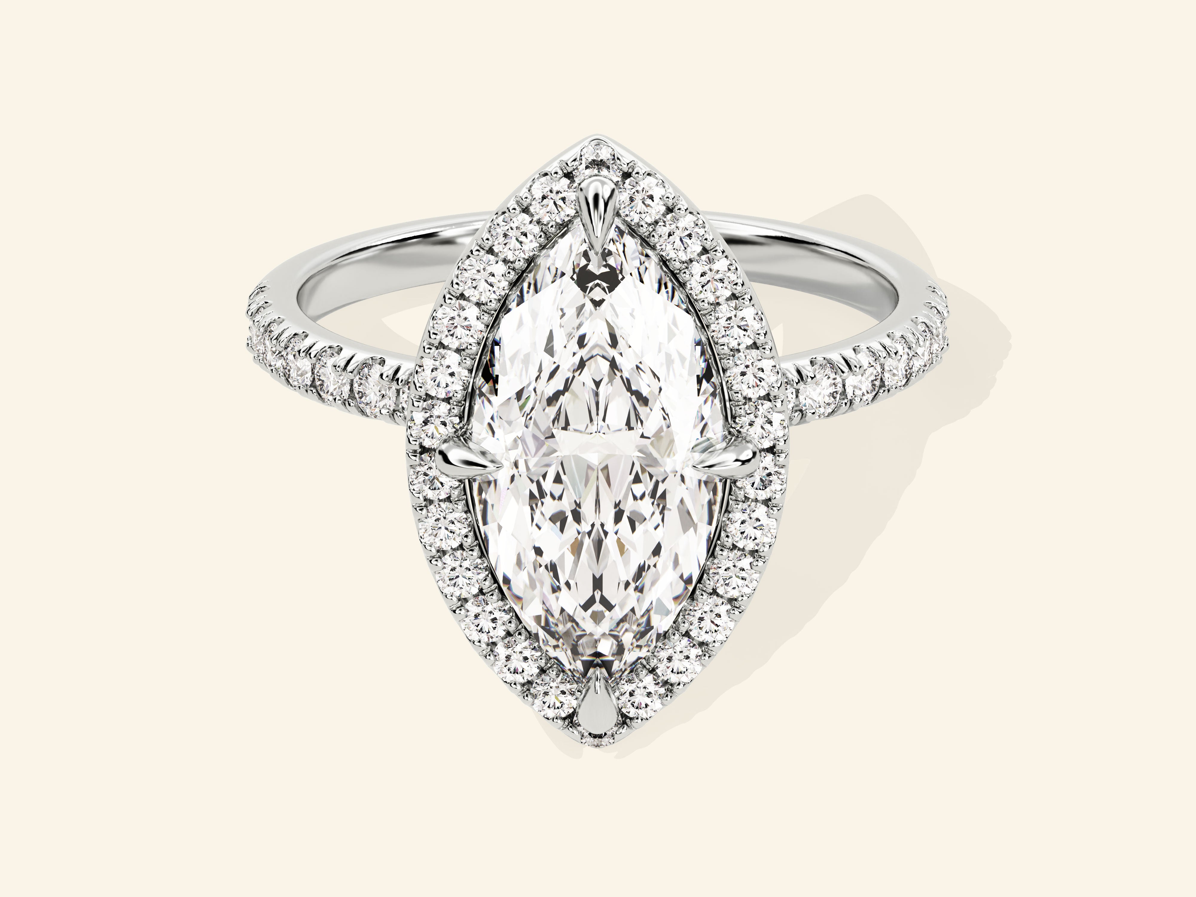 Marquise Halo Engagement Ring with Pave Set Side Stones