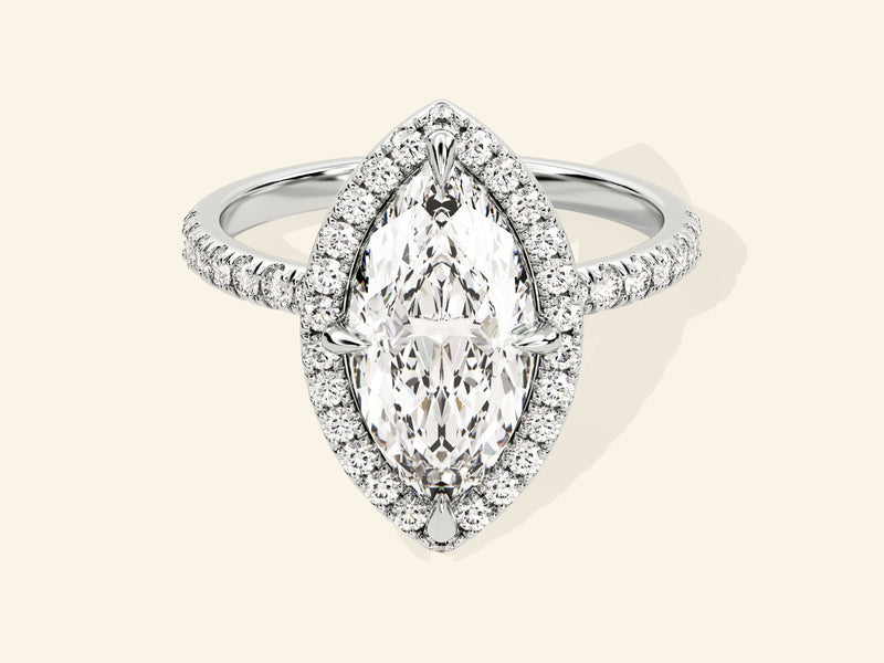 Marquise Halo Engagement Ring with Pave Set Side Stones