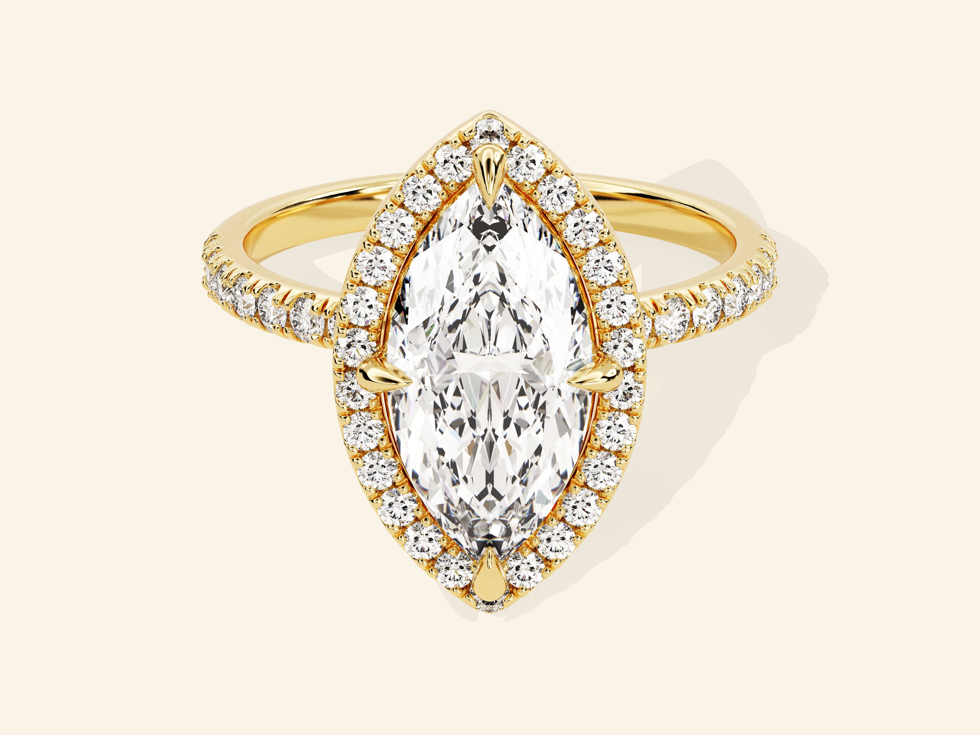 Marquise Halo Engagement Ring with Pave Set Side Stones