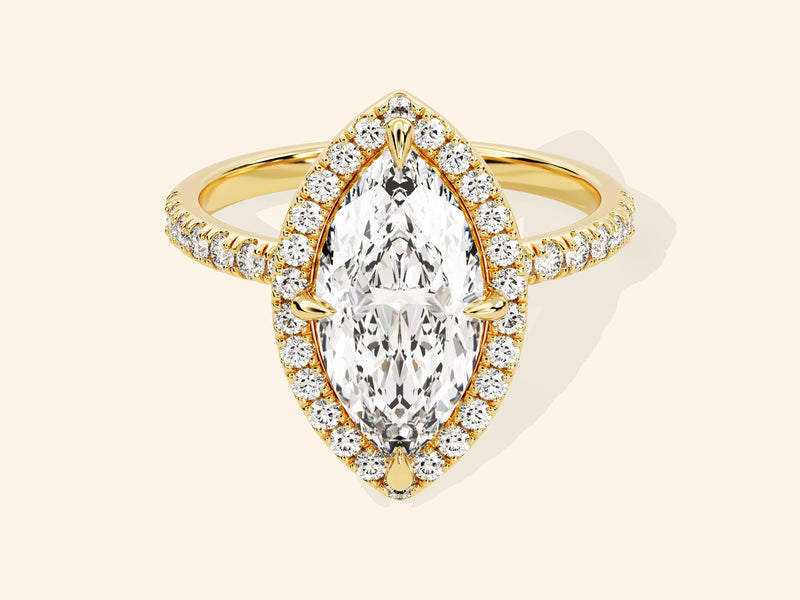 Marquise Halo Engagement Ring with Pave Set Side Stones