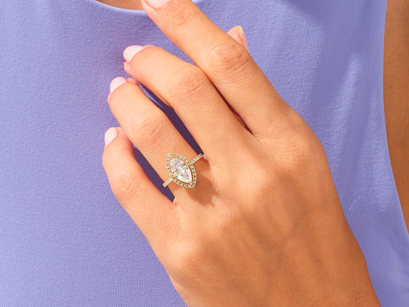 Marquise Halo Engagement Ring with Pave Set Side Stones