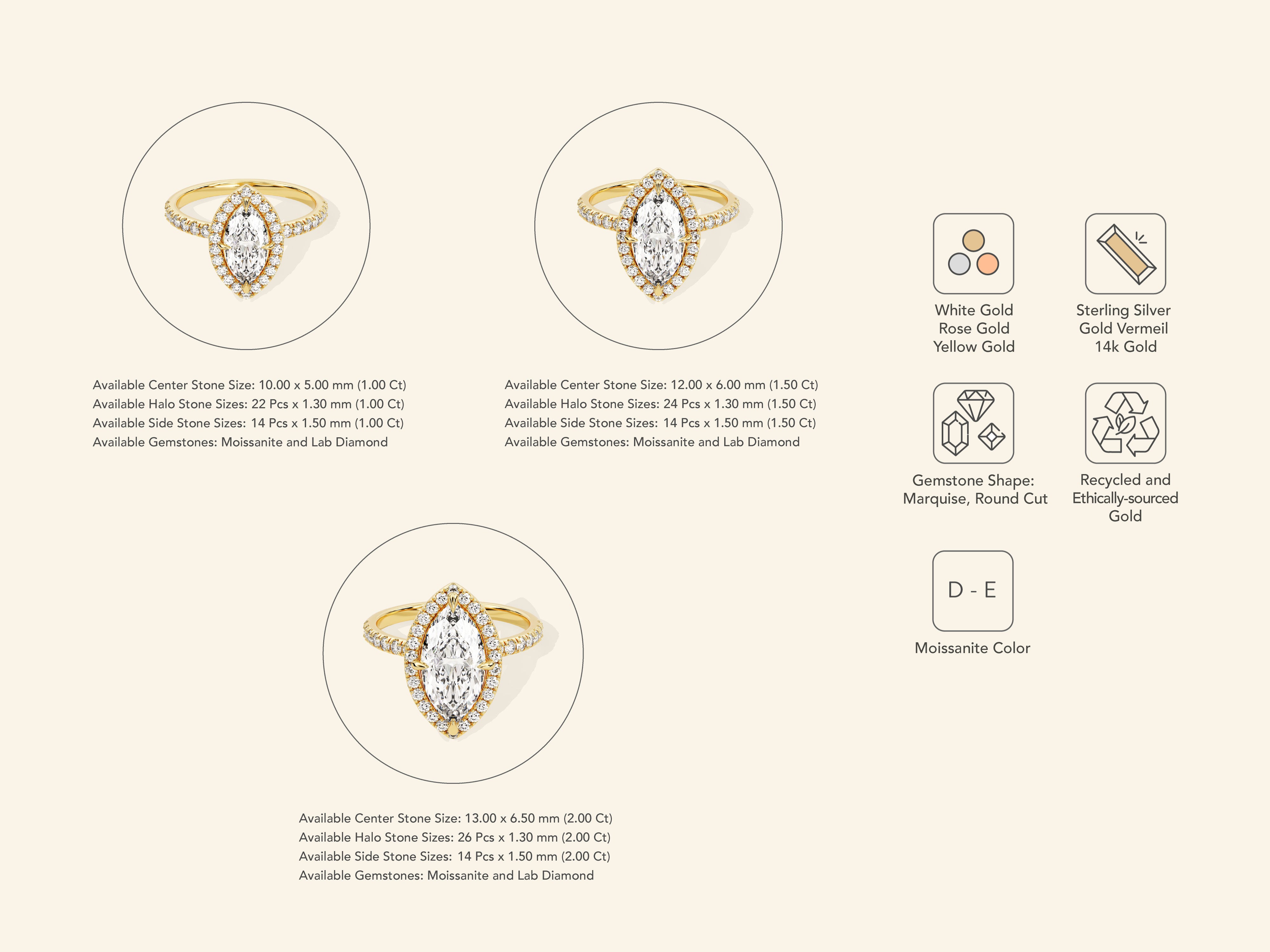 Marquise Halo Engagement Ring with Pave Set Side Stones