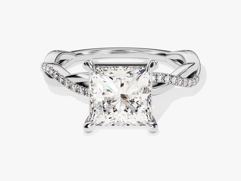 Princess Twisted Moissanite Engagement Ring with Pave Set Side Stones (2.00 CT)
