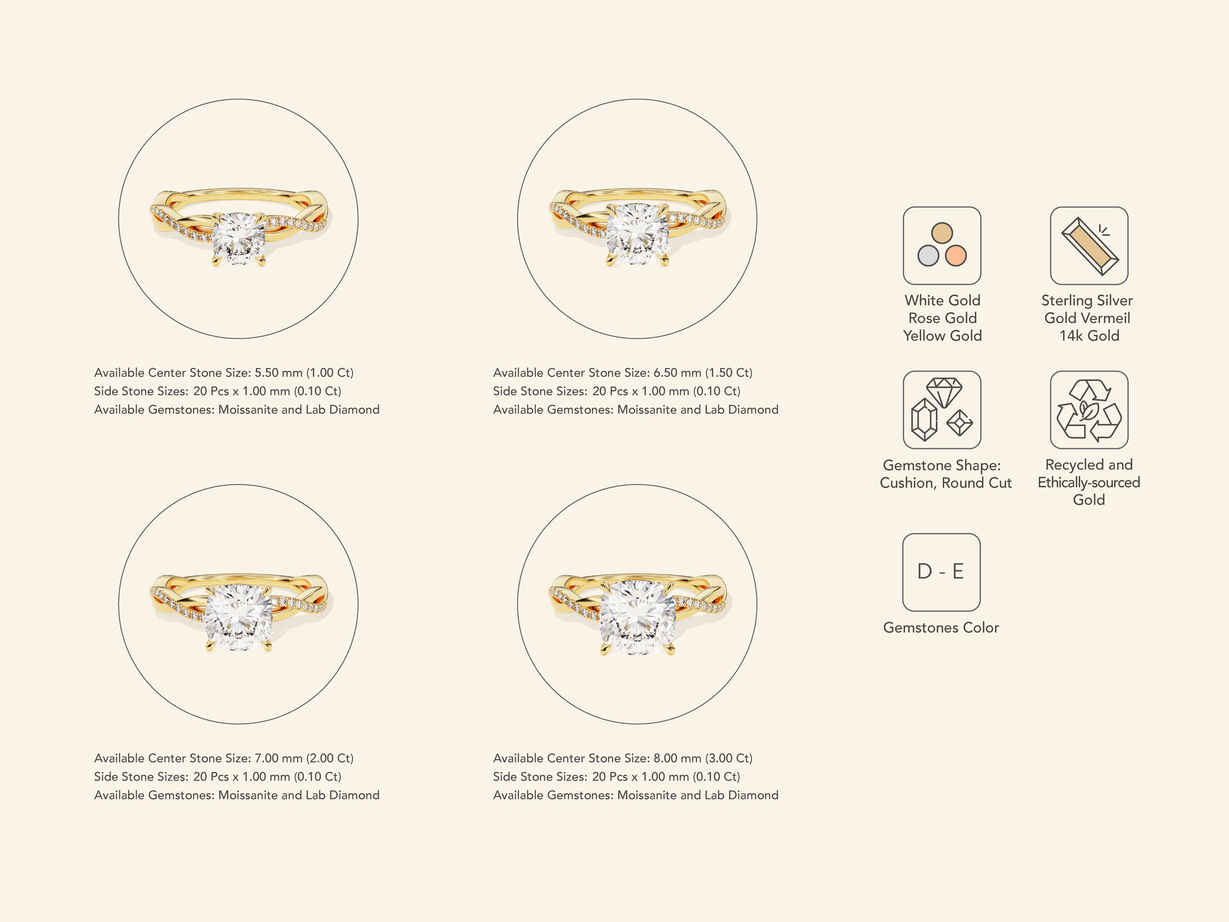 Cushion Twisted Engagement Ring