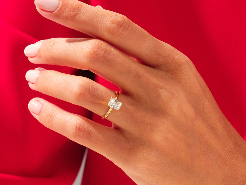 Knife Edge Emerald Engagement Ring