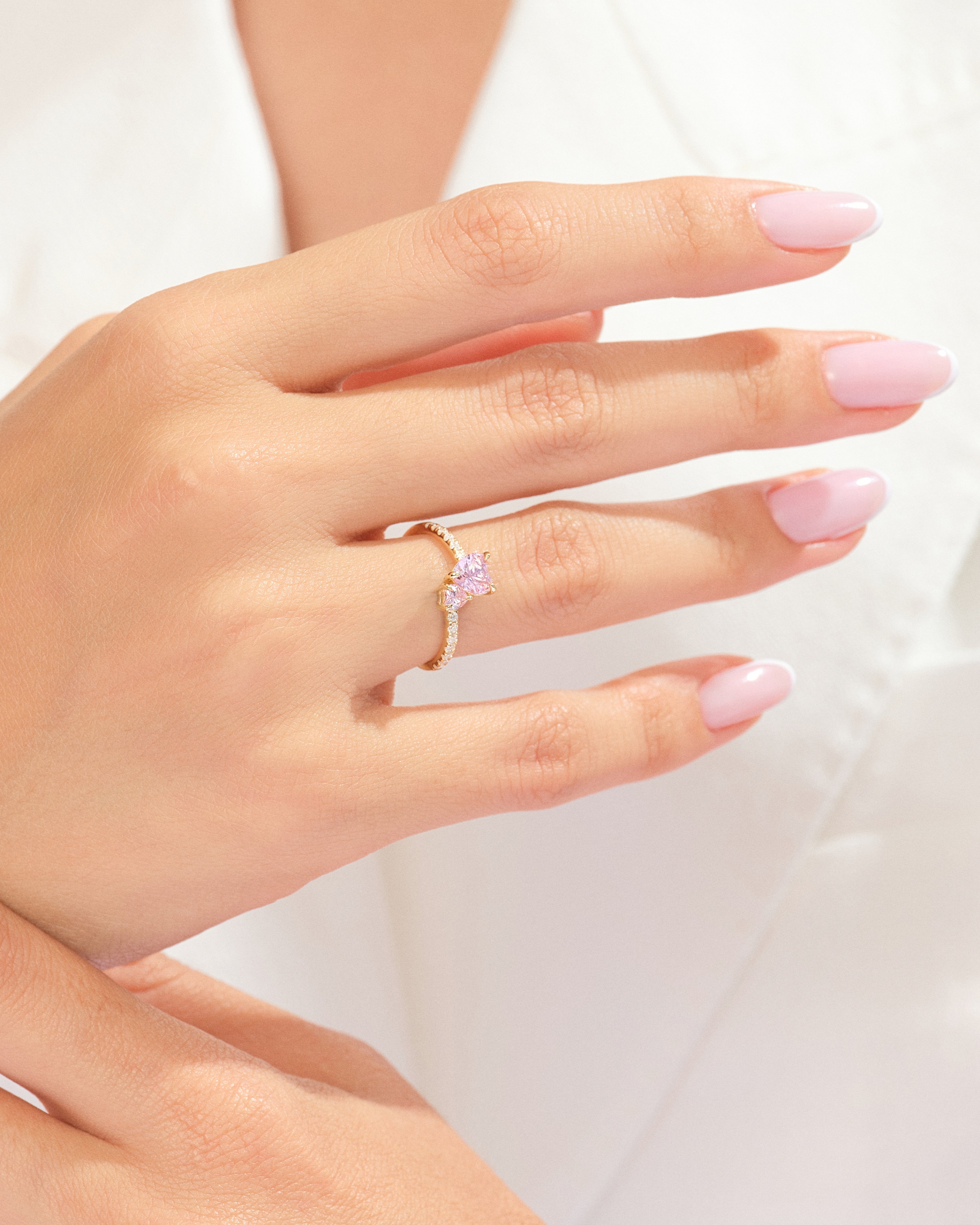 Pink Double Heart Promise Ring with Sidestones
