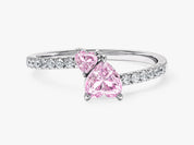 Pink Double Heart Promise Ring with Sidestones