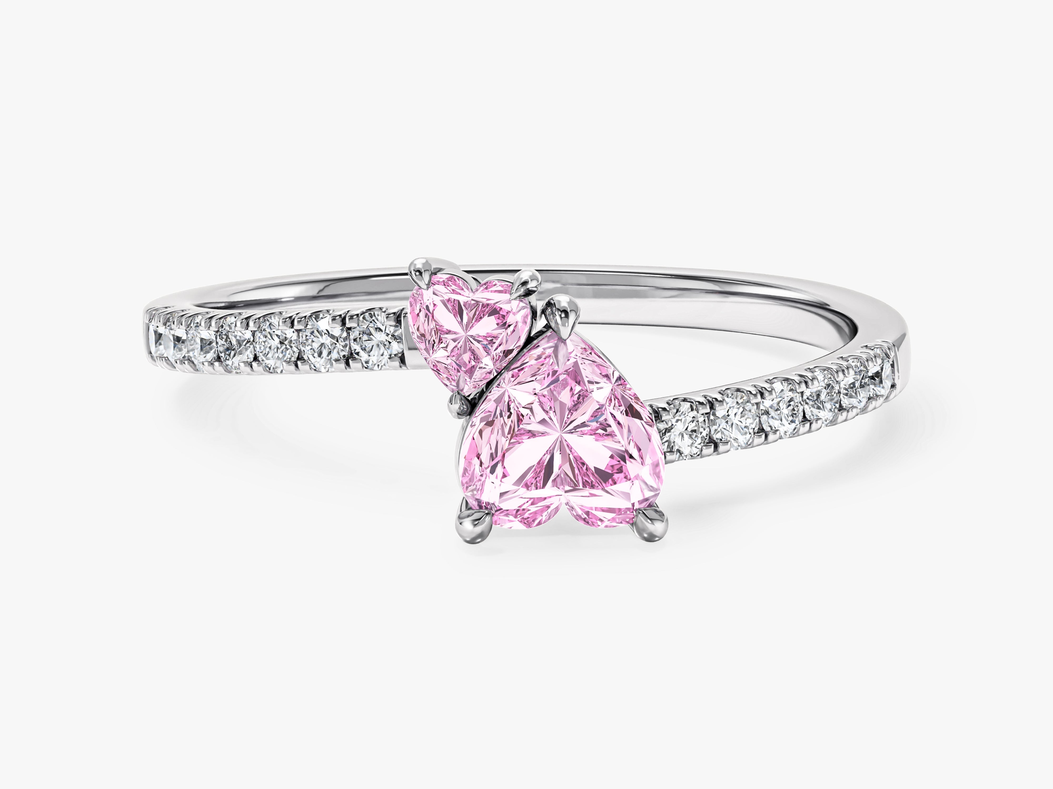 Pink Double Heart Promise Ring with Sidestones