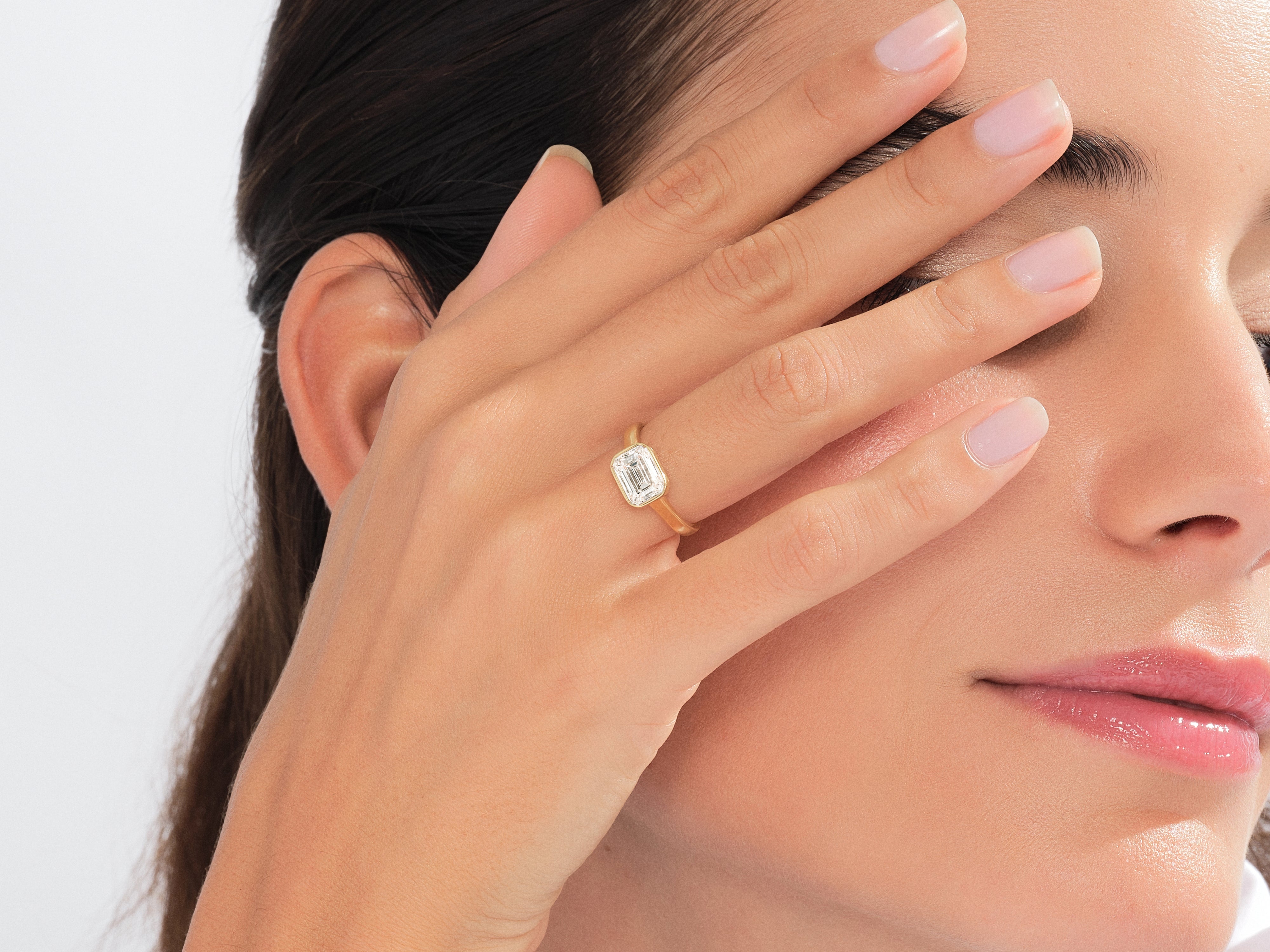 Flat Band Emerald Cut Engagement Ring