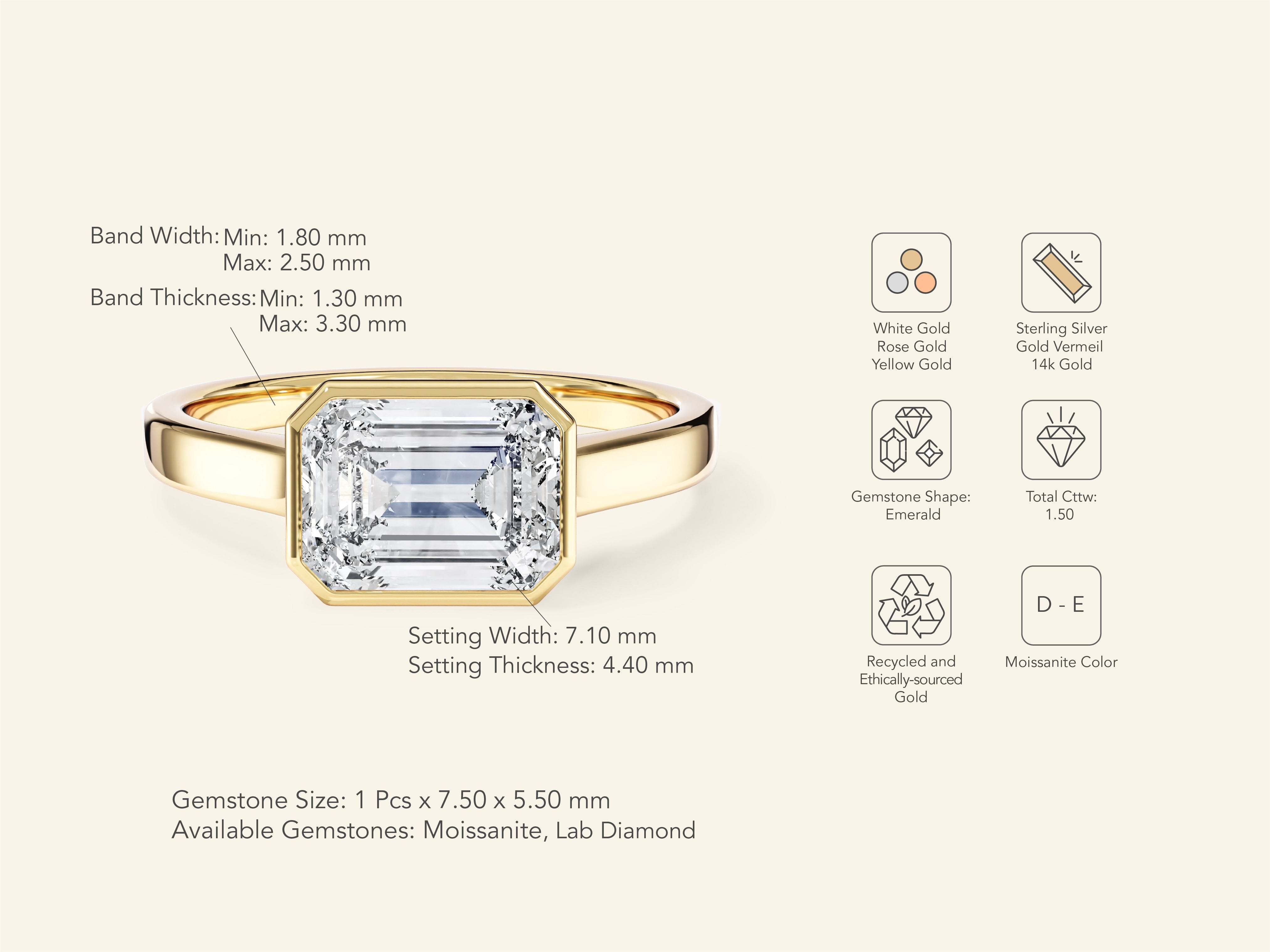 Flat Band Emerald Cut Engagement Ring