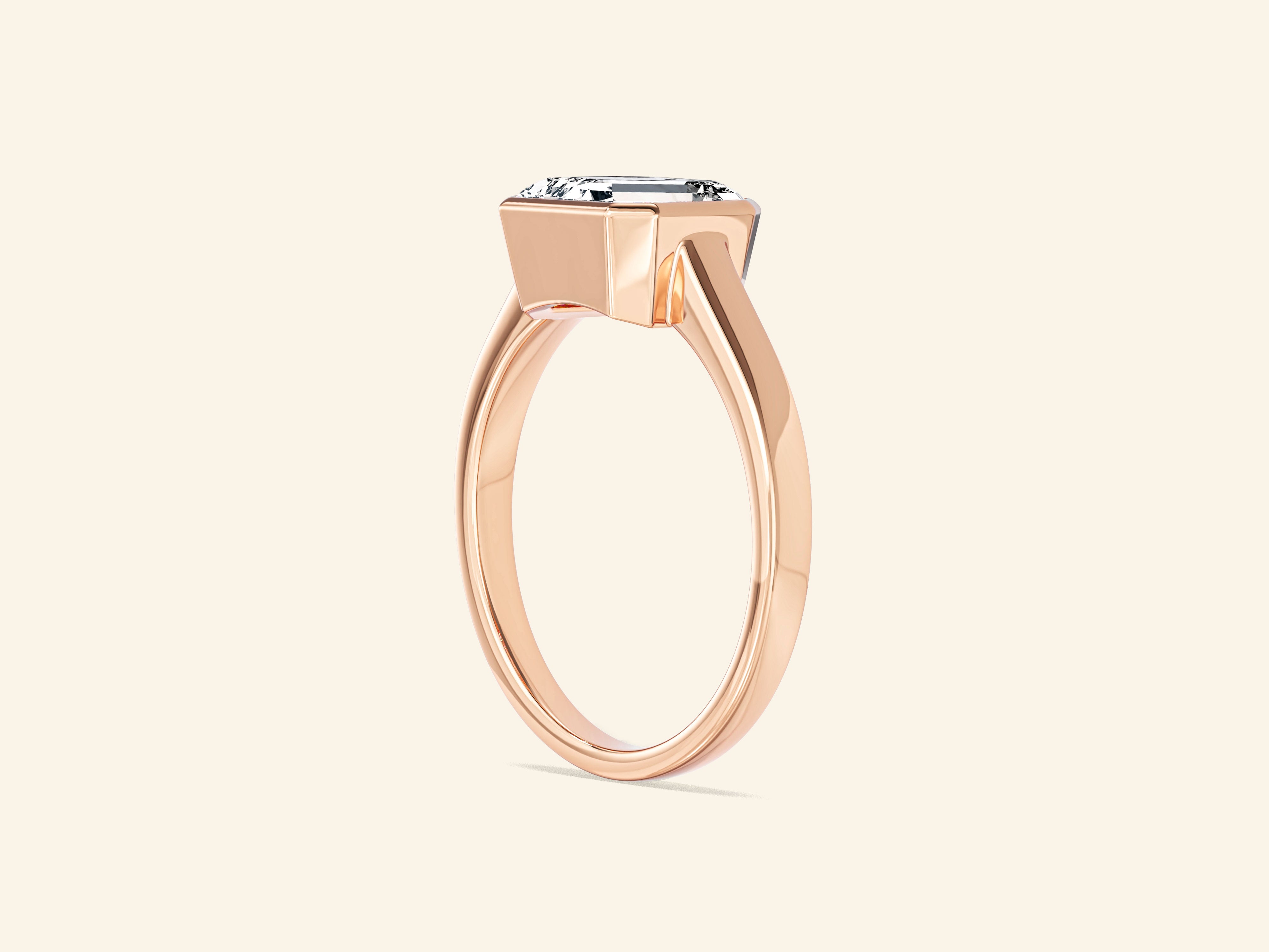 Flat Band Emerald Cut Engagement Ring