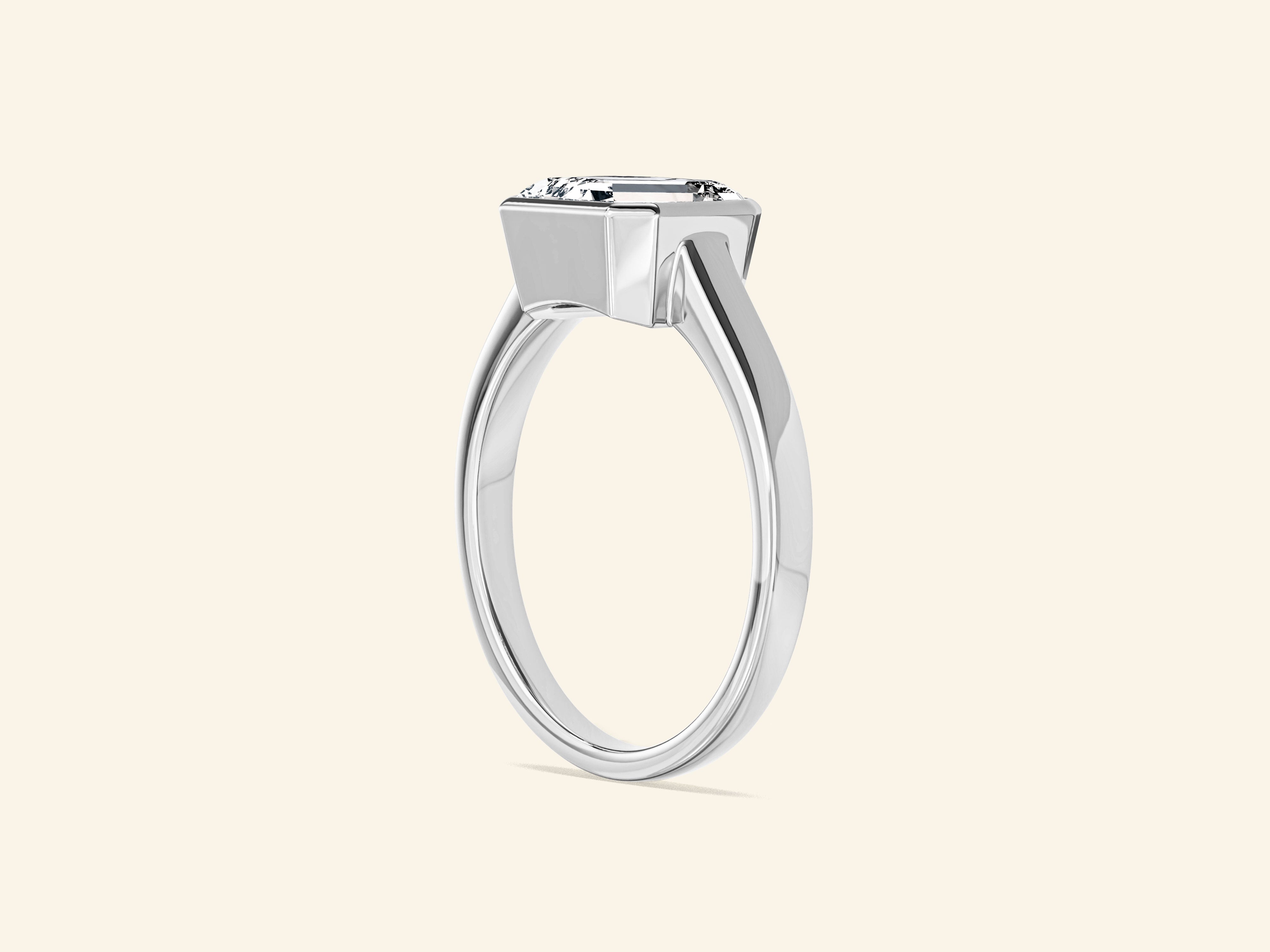 Flat Band Emerald Cut Engagement Ring