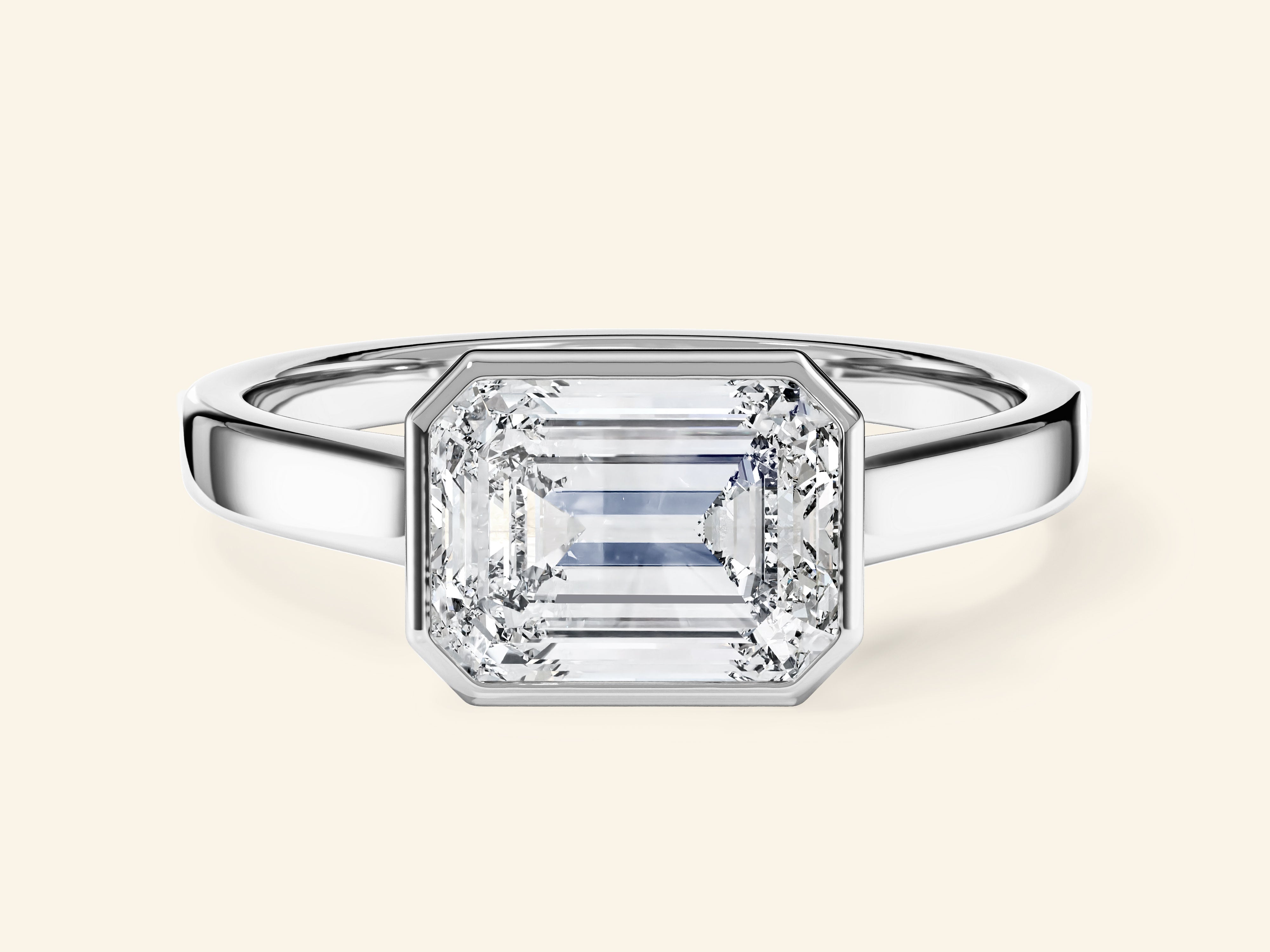 Flat Band Emerald Cut Engagement Ring