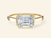 Flat Band Emerald Cut Engagement Ring