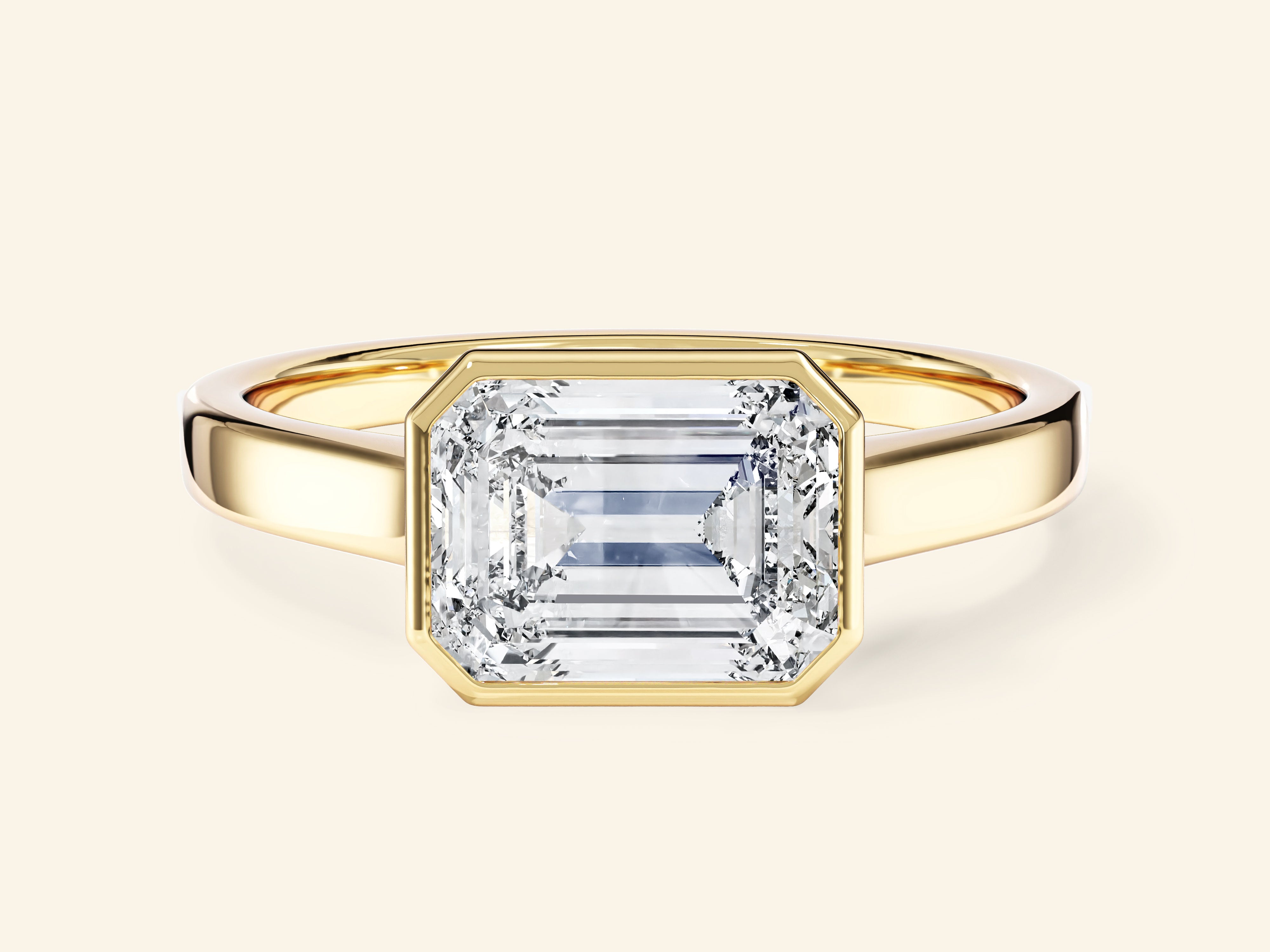 Flat Band Emerald Cut Engagement Ring