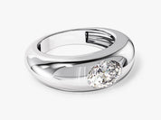 Oval diamond ring in polished silver, luxury jewelry