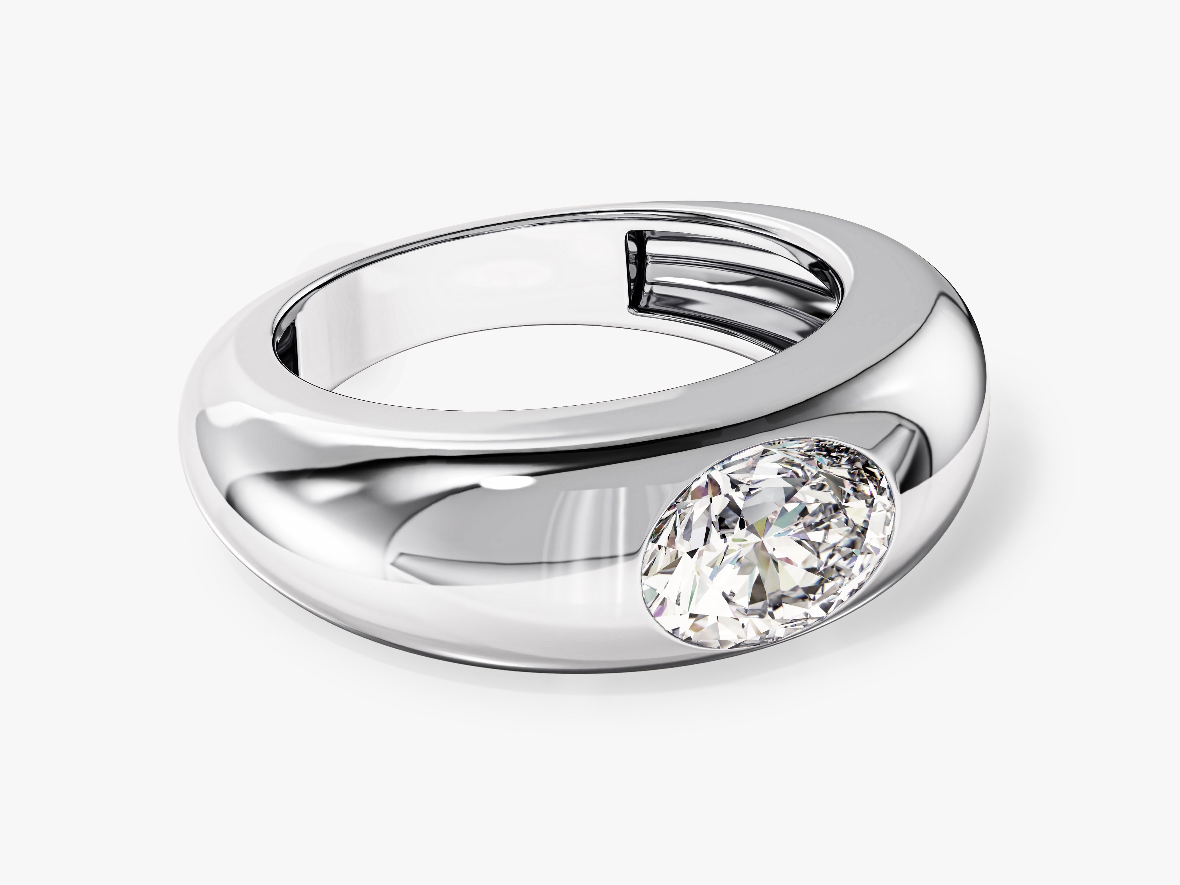 Oval diamond ring in polished silver, luxury jewelry