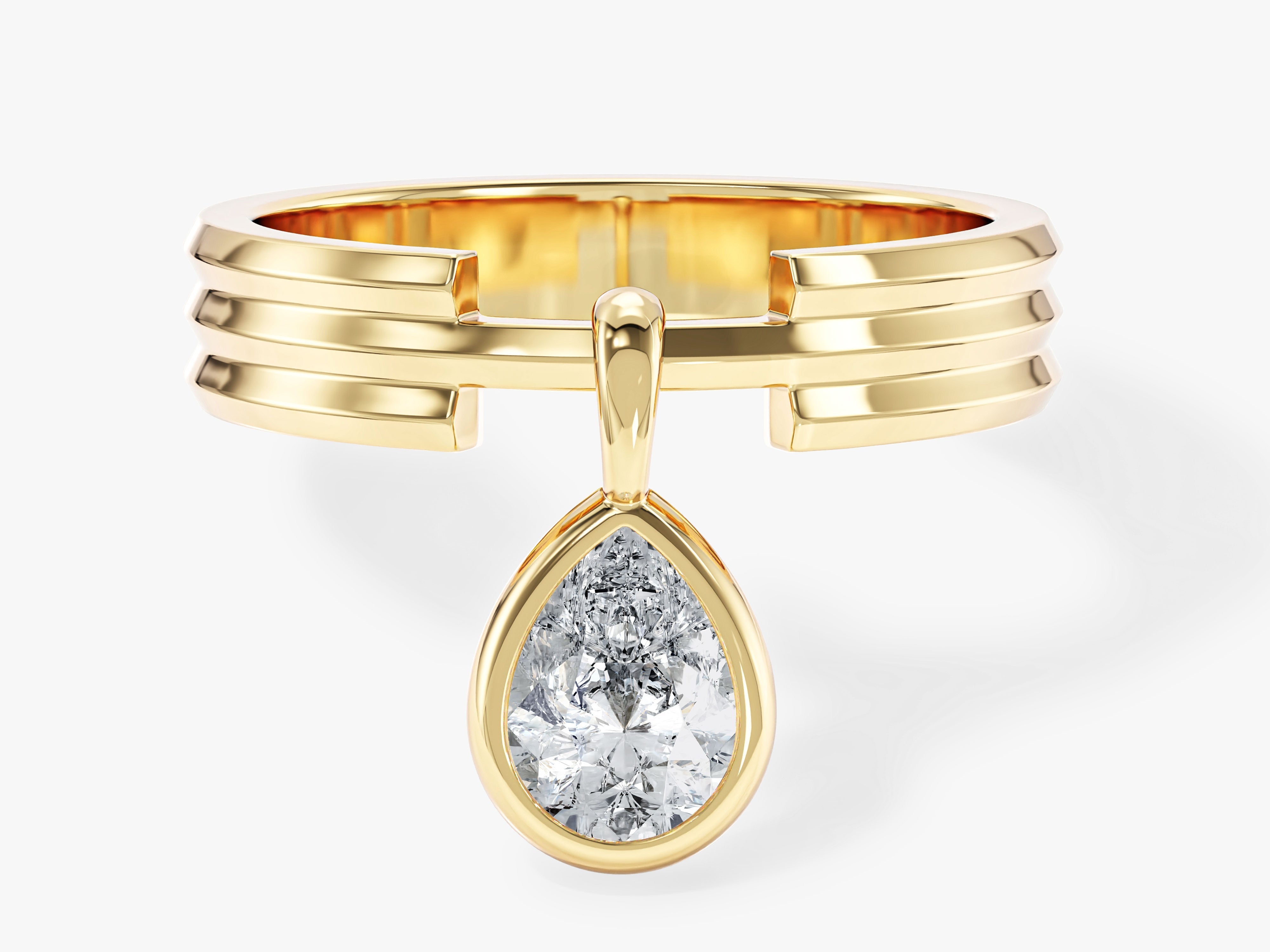 Gold ring with pear-shaped diamond pendant from jewelry collection