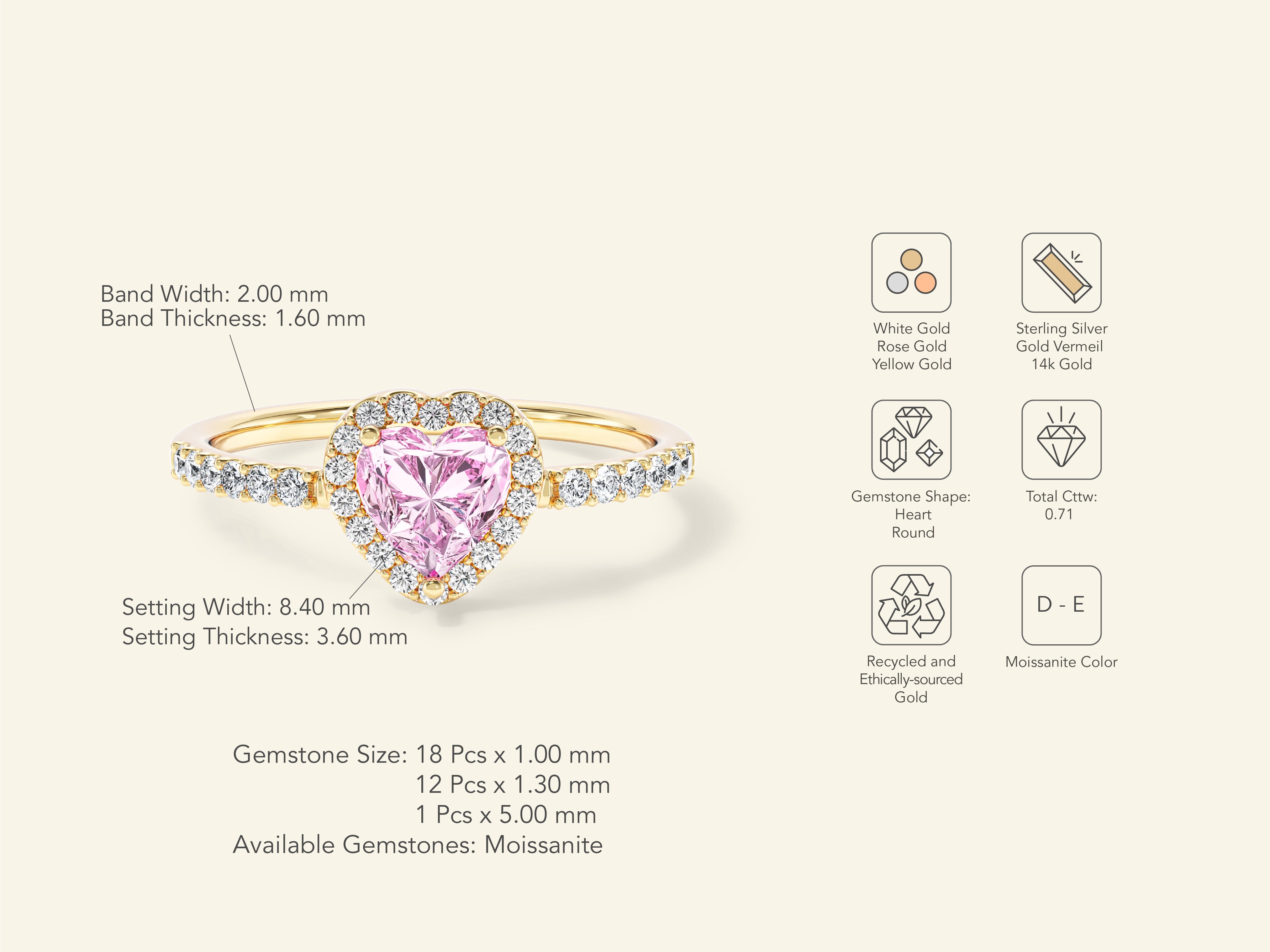 Pink Heart Moissanite Promise Ring