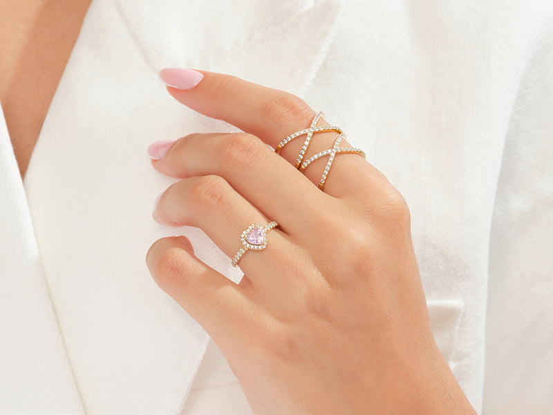 Pink Heart Moissanite Promise Ring