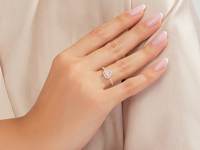 Pink Heart Moissanite Promise Ring